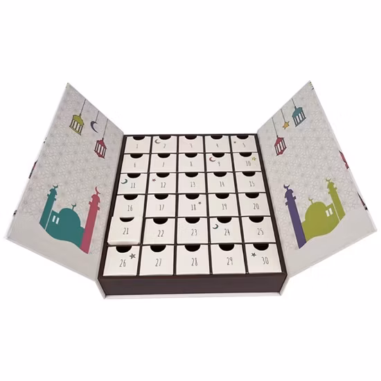 Custom Design Paper Packaging Boxes Food Grade Chocolate Gift Holiday Gift 12 Days Christmas Counting Countdown Ramadan Advent Calendar Blind Box